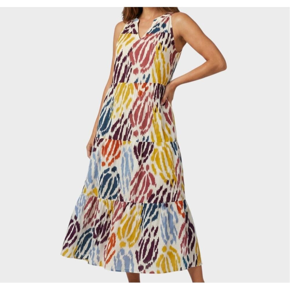 T Tahara Medium Midi Dress 100% Cotton Colorful Sleeveless